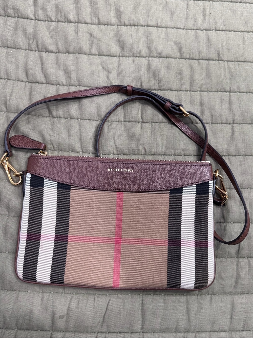 Burberry Beige  Check Leather-Trim Crossbody Bag